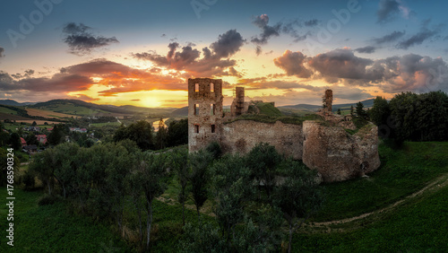 Ruins of Plavec Castle above the Poprad River in northern Slovakia