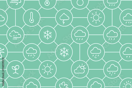 Seamless weather icon pattern with green background