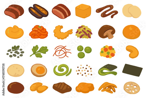 Set of illustrated food toppings and ingredients icons