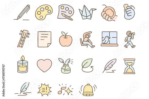 Set of hand-drawn education and wellness icons
