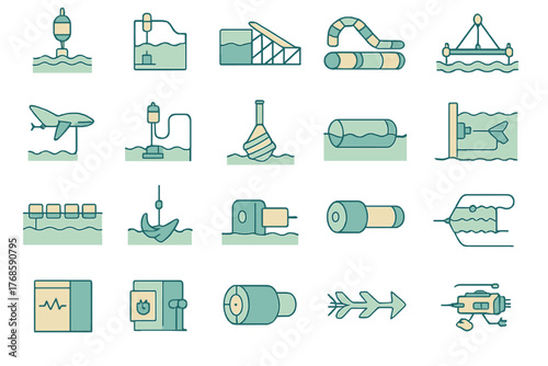 Set of ocean technology and underwater exploration icons
