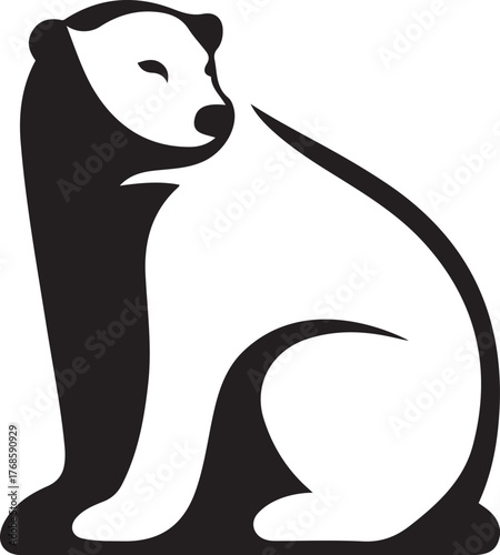 Stylized sitting polar bear silhouette animal wildlife, Minimalist polar bear vector design for nature themes