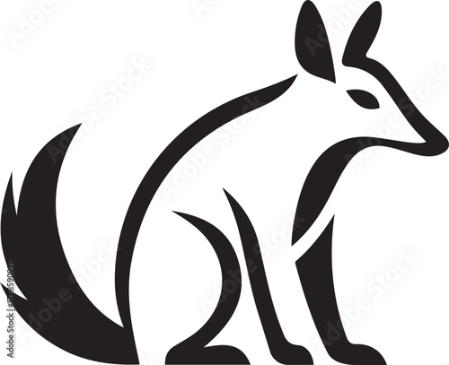 Stylized sitting fox silhouette animal wildlife, Elegant fox vector graphic for woodland design