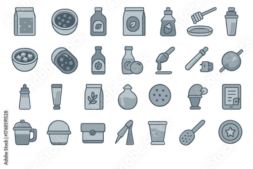Natural supplements and wellness ingredients icon set