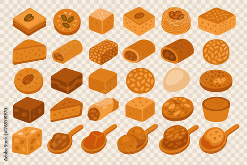 Middle Eastern sweets and confectionery icon collection
