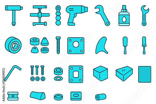 Skateboard and longboard hardware tool icon pack