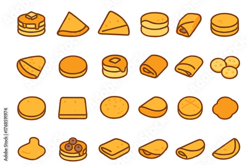 Seamless cartoon pattern of pancakes, crepes, and breakfast treats
