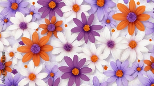 Colorful daisy flower composition in purple and orange tones