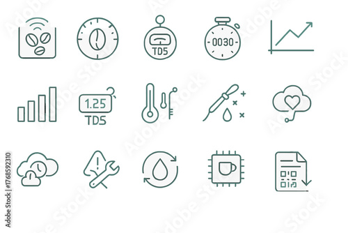 Advanced smart coffee machine icons with neon glow interface