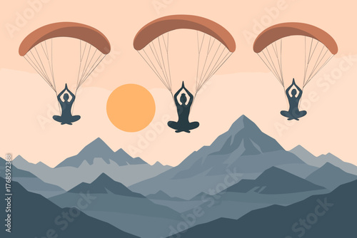 Sunrise serenity: sky yogis over mountain horizons