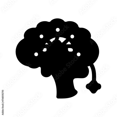 Stylized Black and White Broccoli Head Silhouette with White Dot Accents