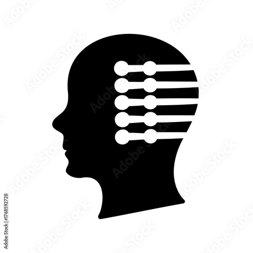 Human head with integrated circuit symbolizes artificial intelligence and brain implants