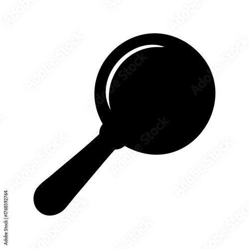 Black silhouette of a magnifying glass on a clean white background graphic