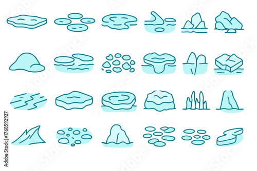 Frozen ice formation pattern with snow, glaciers, and puddles