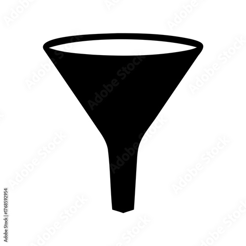 Black funnel illustration on a white background, used in cooking and chemistry