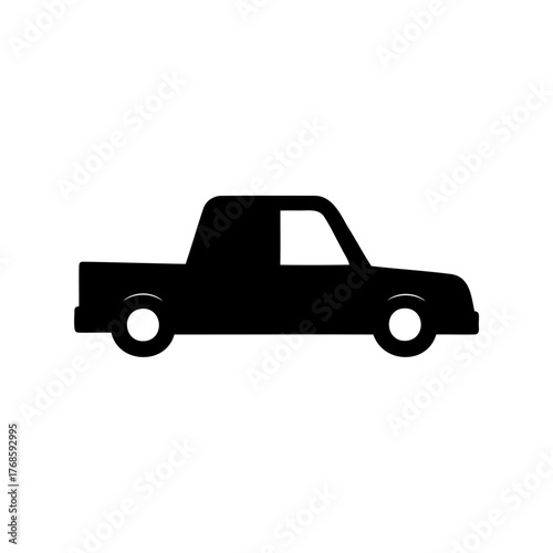 Stylized black silhouette of a pickup truck against a white background