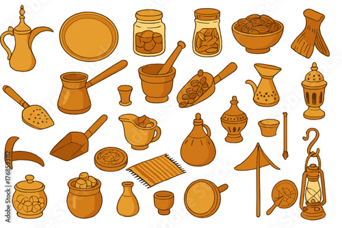 Hand-drawn icons of traditional Middle Eastern kitchen items