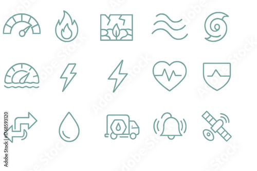 Set of emergency and environmental icons on metallic background