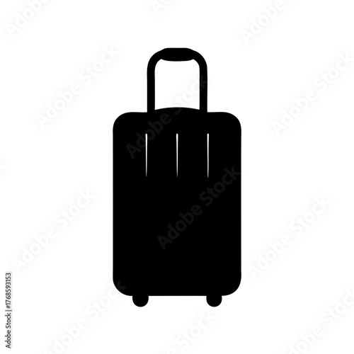 Black silhouette of a suitcase with extendable handle and rolling wheels