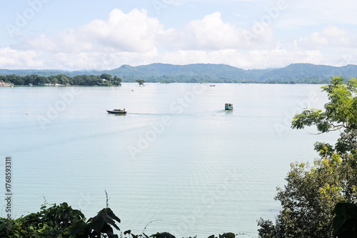 Beautiful fishing boat on lake