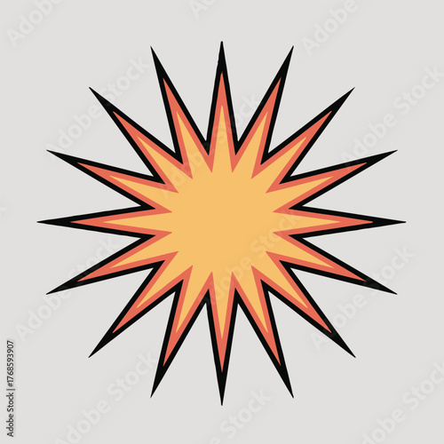 Illustration of a starburst shape with orange fill and black outline on a light gray background