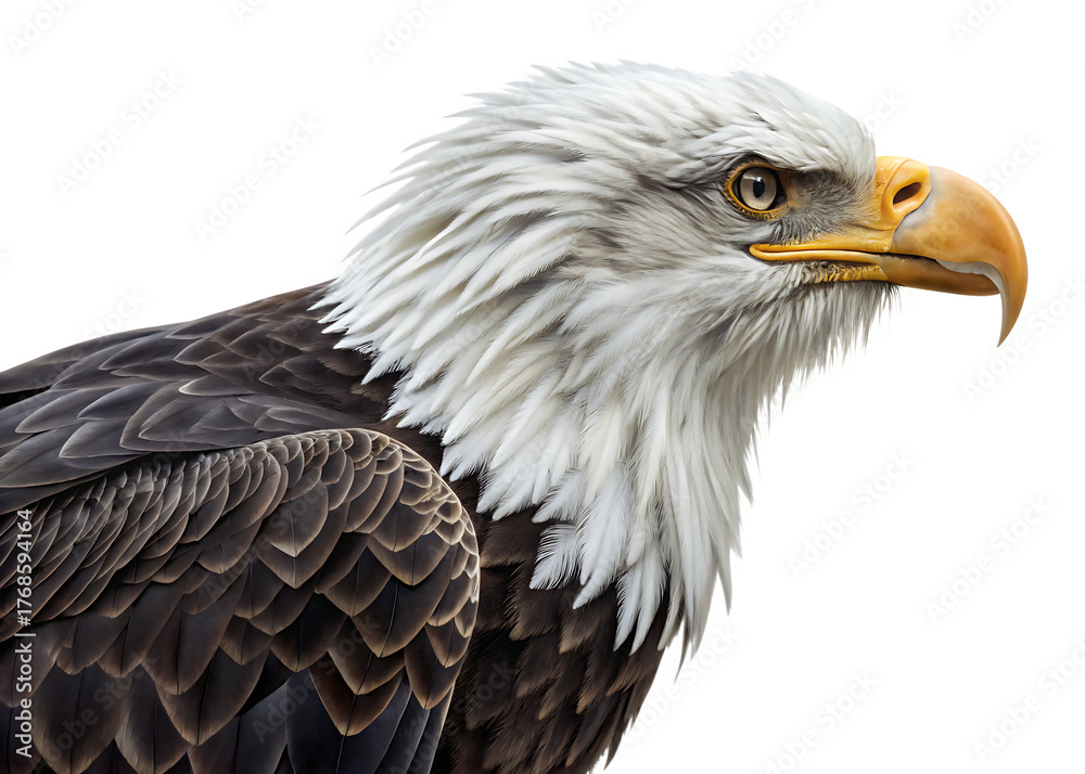 Obraz premium Majestic bald eagle head and shoulder portrait isolated on transparent background