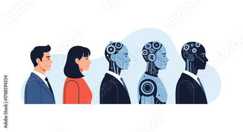 Evolution of humanity towards artificial intelligence and robotics over time.