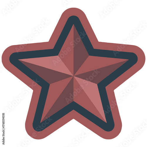 A flat design illustration of a five pointed star with red and blue borders on a white background