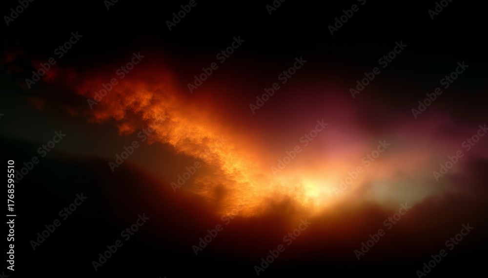 Naklejka premium A breathtaking scene of fiery clouds illuminating a dark sky, evoking a sense of mystery and drama.