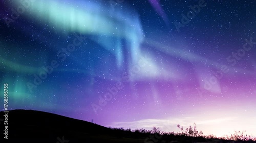 Solar Storm Aurora Purple Green and Milky Way Galaxy Grasslands Loop