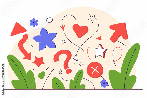 Abstract illustration of choices and decisions with arrows and symbols