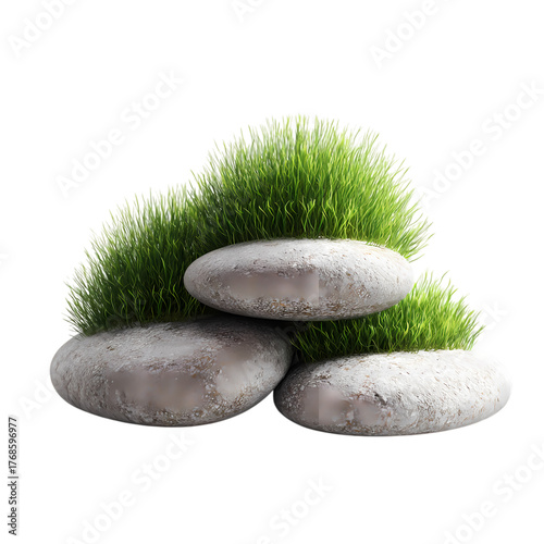 Grass growing on stones isolated on transparent background