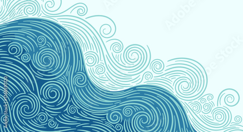 Abstract blue wave patterns with swirling lines and curves, conveying a sense of movement and flow, perfect for aquatic or natural themes