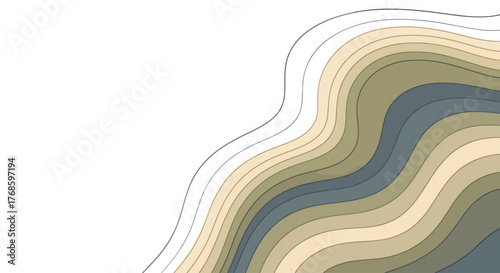 Abstract background with curved topographic contour lines, a modern wavy layered illustration in muted earth tones for a creative design concept