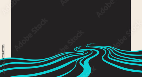 Dynamic abstract blue lines create a captivating sense of motion on a dark background, forming an intriguing visual path that evokes fluidity and modern design principles
