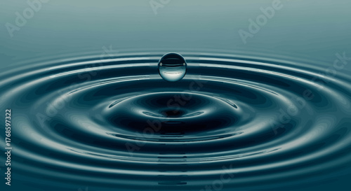 Water drop creating ripples, serene, calm, and visually captivating liquid impact with concentric wave patterns