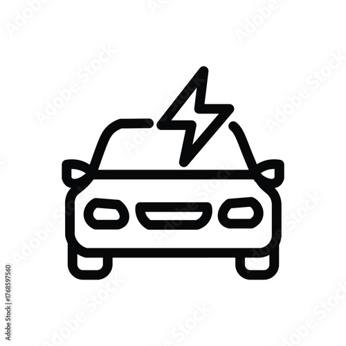 Electric car line icon, eco vehicle with lightning symbol vector illustration