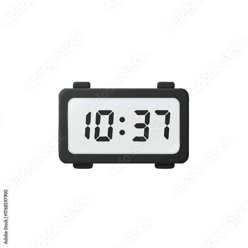 Minimalistic digital clock icon in clean 2D flat style, isolated on a bright white background, symbolizing precise time, scheduling, and timely deadlines.