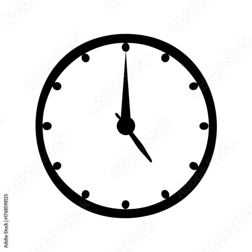 Simple black and white clock graphic displaying almost five o'clock time