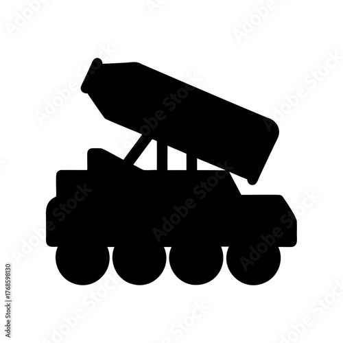 Silhouette of a multiple rocket launcher on a wheeled chassis ready to fire