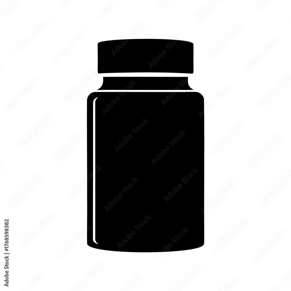 Fototapeta premium Silhouette of a Medicine Bottle with Screw Cap on White Background