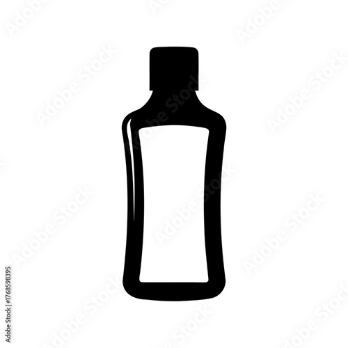 Simple black bottle illustration against a white background, showing design element