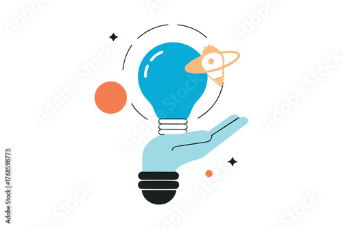 International Day of Women and Girls in Science – Hand Holding Light Bulb with Satellite and Planet Vector