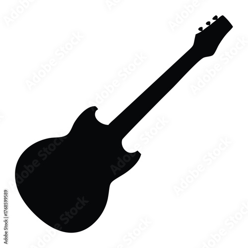 Black silhouette of an electric guitar on a white background