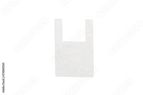 A clear plastic T-shirt bag on a white background, blank packaging without writing, isolated object for mockup, packaging materials