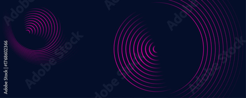 Abstract futuristic background with concentric circle line pattern. Purple color geometric loopable element on black background. Endless radio waves. Radar sonar ring vector design.