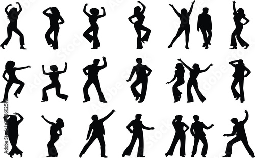 Dance silhouette, expressive movement, human pose, choreography vector, black graphic, solo dancer, partner motion, rhythm icon, artistic gesture, performanceDance silhouette