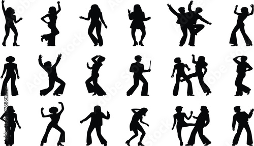 Dance silhouette, human motion, expressive pose, choreography vector, black graphic, partner movement, solo dancer, rhythm icon, artistic gesture, performanceDance silhouette