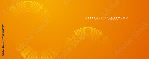 Abstract yellow and orange banner background with sparkling circular lines. Sparkling yellow lines with a futuristic technology concept
