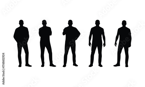 Healty Young Male collection of black Silhouettes Set of Diverse captured in various standing poses white background